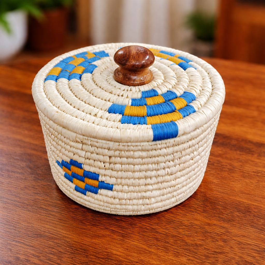 Sabai Grass Handwoven Round Storage Basket with Lid