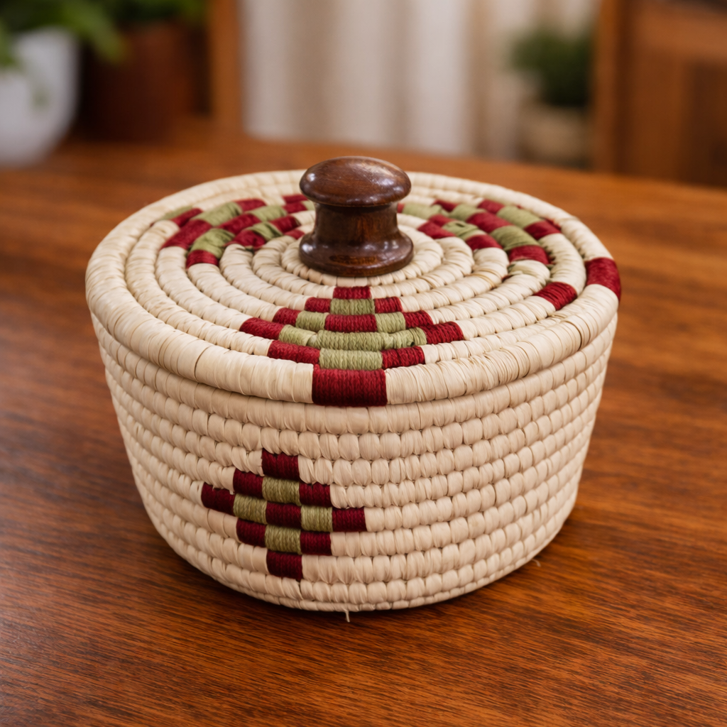 Sabai Grass Handwoven Round Storage Basket with Lid
