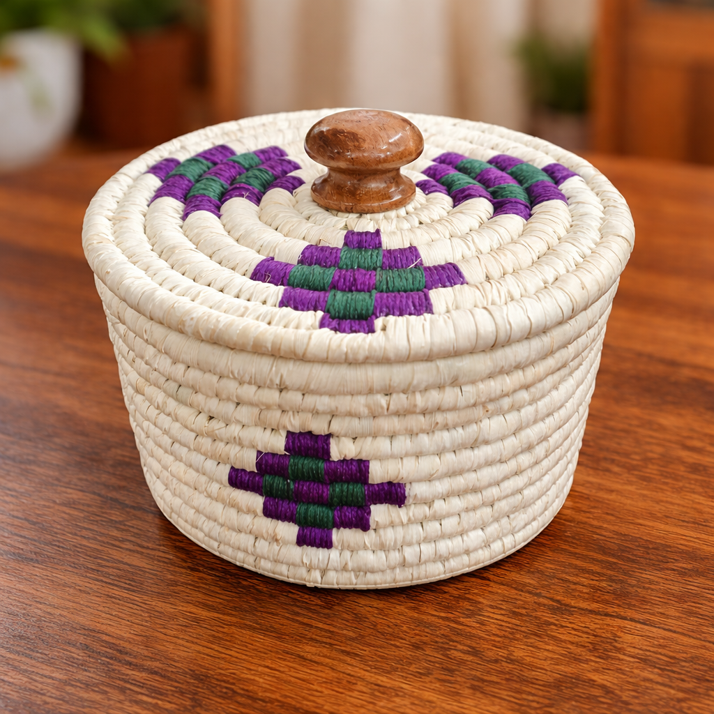 Sabai Grass Handwoven Round Storage Basket with Lid