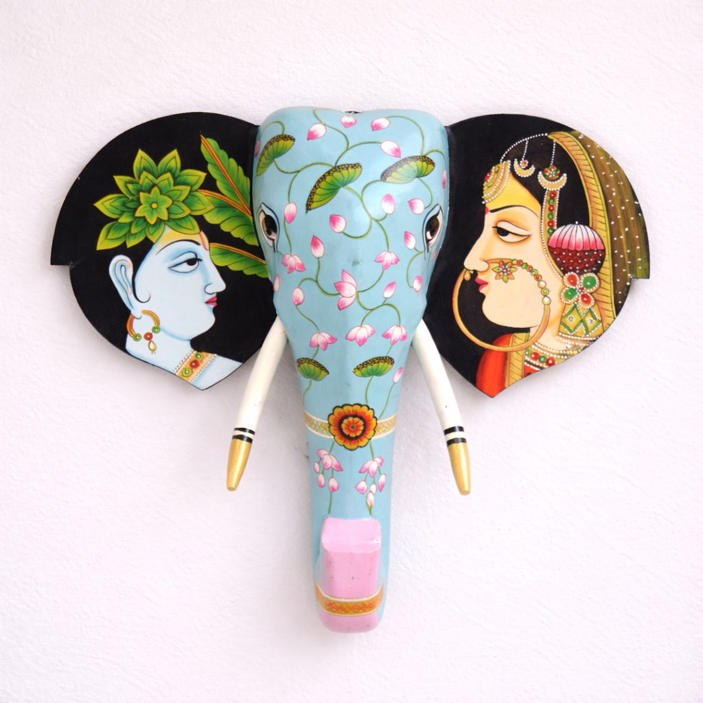 Hand painted Elephant Head Wall Decor- Turquoise