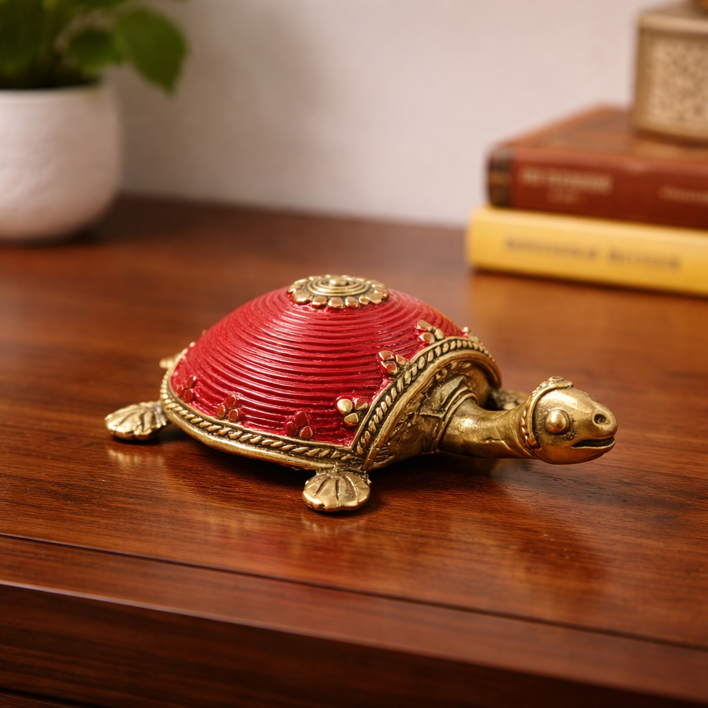 Handcrafted Dhokra Red Lucky Turtle