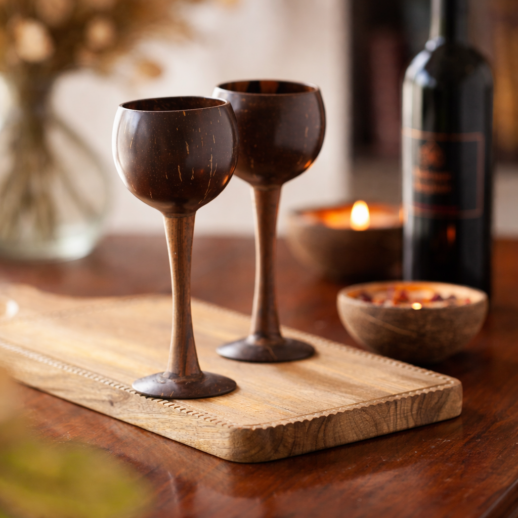 Coconut Shell & Wooden Wine Glasses (Set of 2)